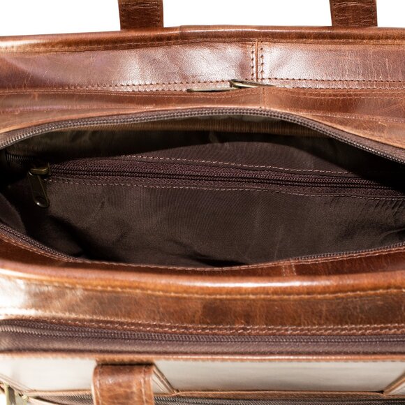 Genuine Leather Laptop Bag, Satchel Bag, Brown - Picture 10 of 16